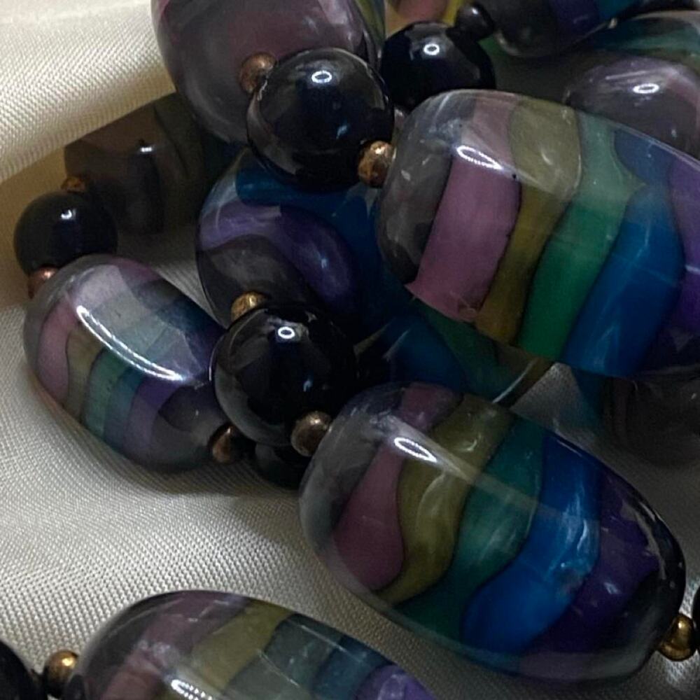 Vintage 80s Multicolor Striped Lucite Bead Necklace Earrings Set